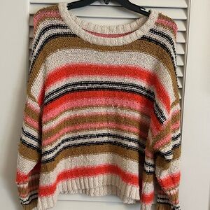 Billabong Women's Striped Sweater in Pink, Tan, and Black